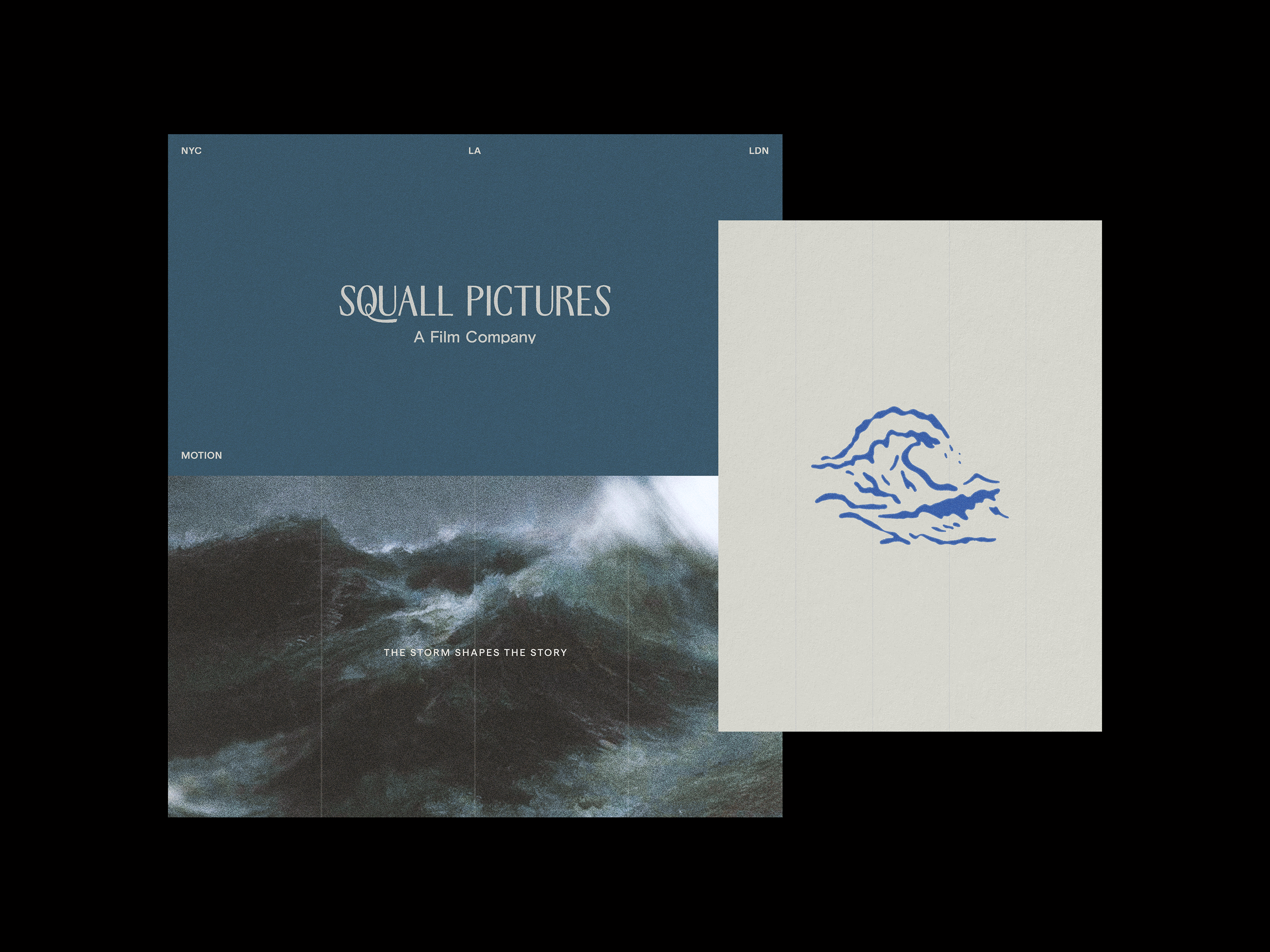 Squall Pictures - Branding analogue branding design film grain graphic design grid logo motion pictures movie ocean paper sea socials storm texture typography wave website