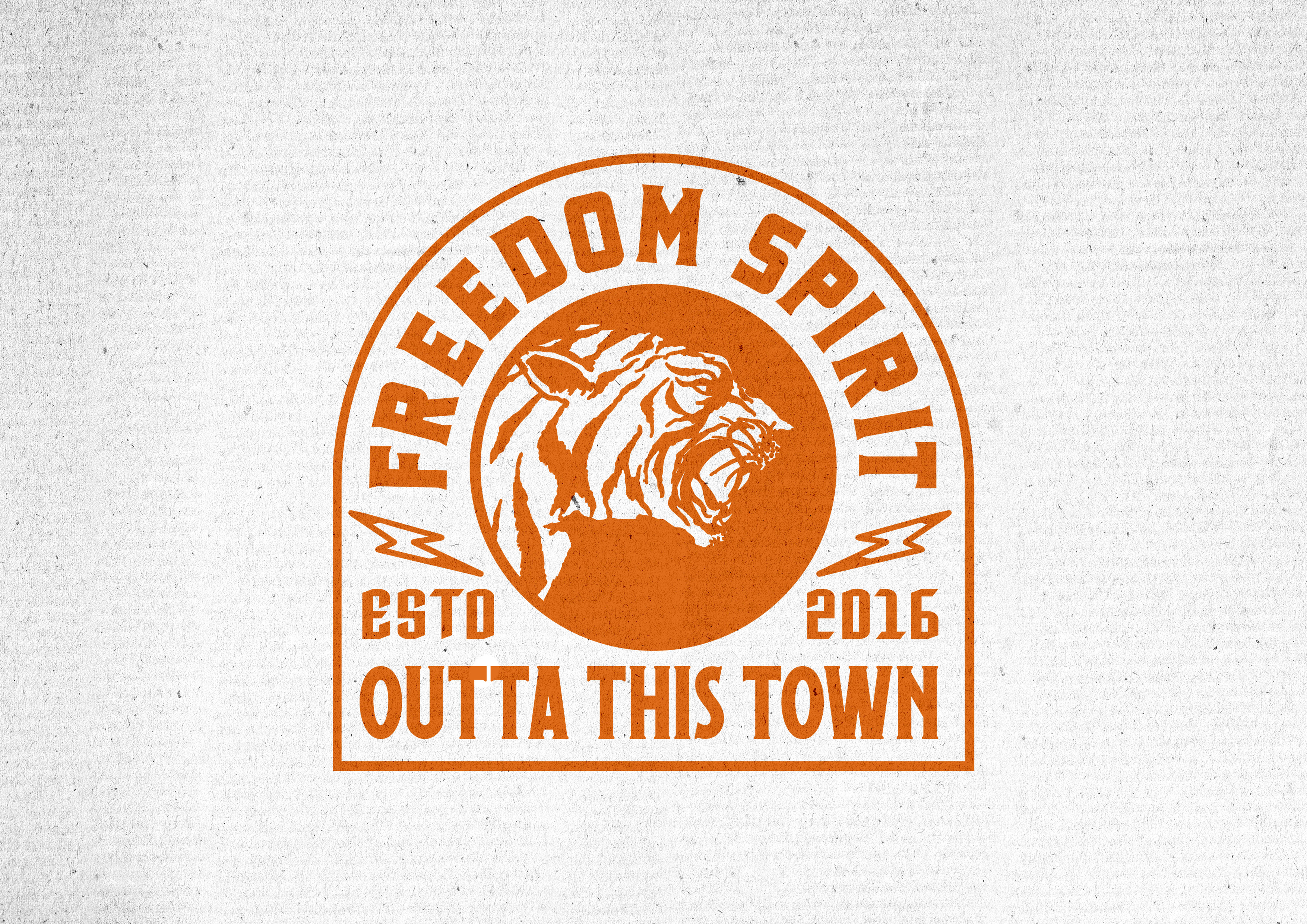 Outta This Town Clothing Brand - Freedom Spirit T-Shirt Design badge beer mat branding creative design identity illustration lockup logo logo design tiger typography