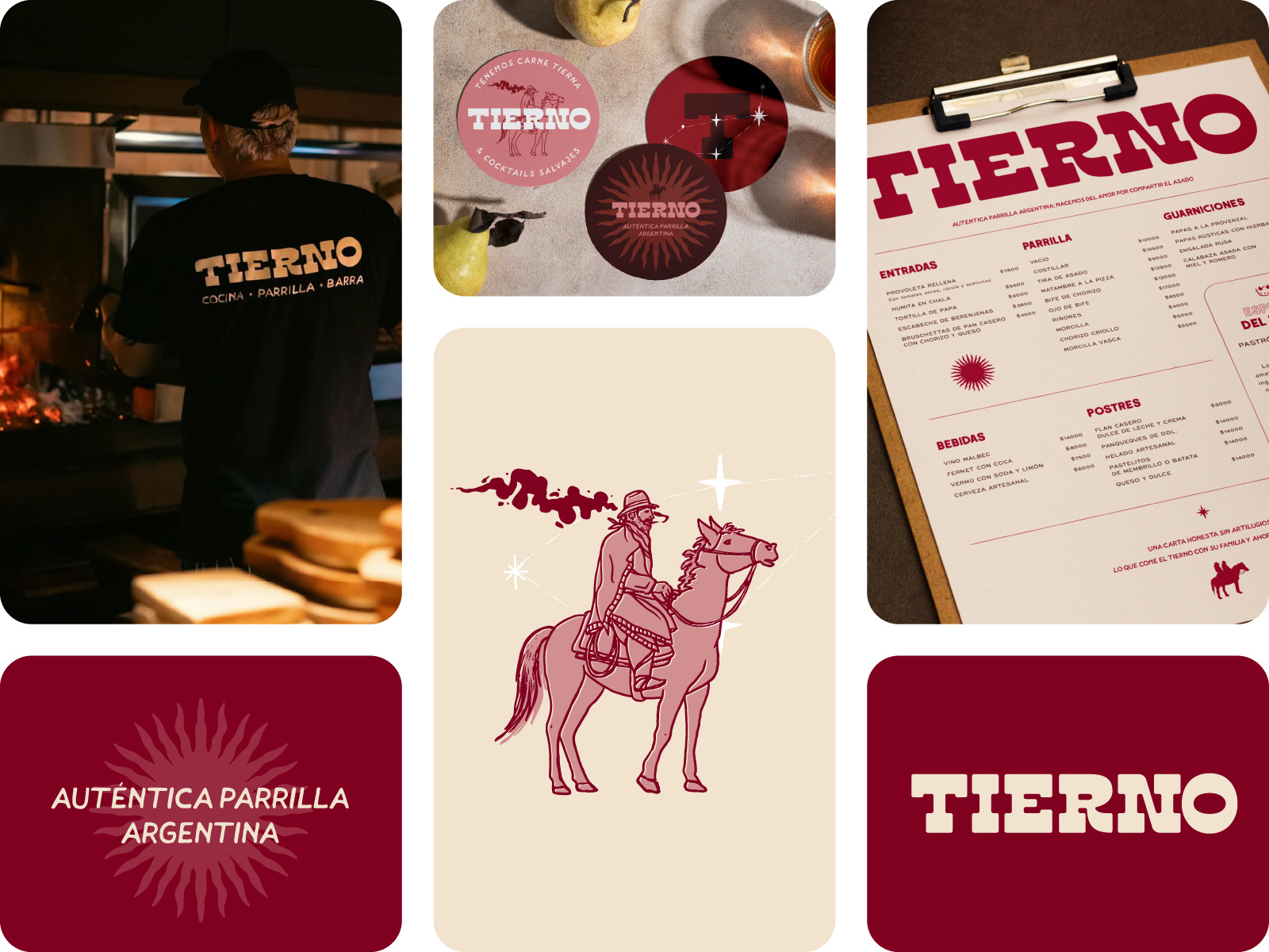 Tierno argentina barbacue branding character constellation cowboy food gaucho grill handmade horse illustration logo meat menu restaurant traditional vintage western wine