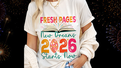 New Year Celebration 2026 T-Shirt Design Festive Graphic book theme celebration 2026 creative t shirt fresh pages goal setting inspirational design learning journey modern typography motivational shirt new beginnings new chapter new year 2026 new year graphic positive vibes reading design student apparel study inspiration t shirt design teacher shirt typography design