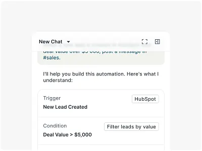Chat-to-Automation / scroll ai automation b2b b2c builder chat conversation minimal product design saas scroll ui web app white