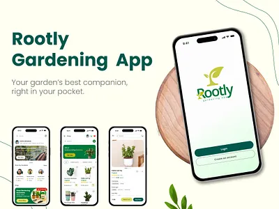 Rootly – The Gardening App app design branding interaction design uiux design visual design