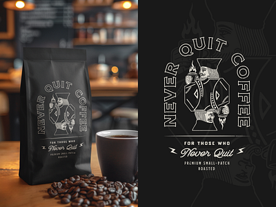 Never Quit Coffee – Vintage Logo & Packaging Concept artisan coffee badge design brand identity branding design cafe identity coffee brand coffee packaging coffee roastery design process emblem logo handcrafted logo logo design logo designer logo inspiration packaging design premium coffee retro branding small batch vintage logo vintage typography