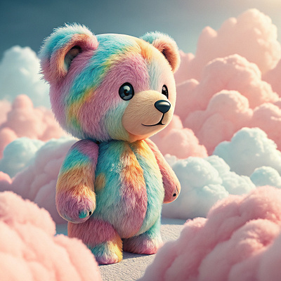 "Cloud Dreamer" | A Whimsical Rainbow Teddy Bear Illustration 3d render adobe illustrator art concept art design design inspiration illustration