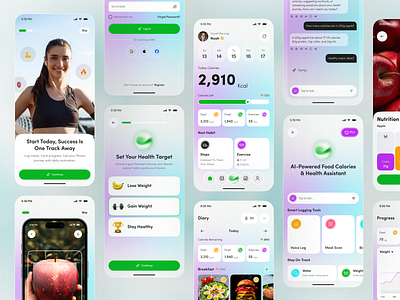 AI-Powered Health & Nutrition Tracker Mobile App ai app ai chat app app design calorie tracker daily tracker fitness app fitness tracker glassmorphism health health app mobile mobile app nutrition app ui design wellness app workout app