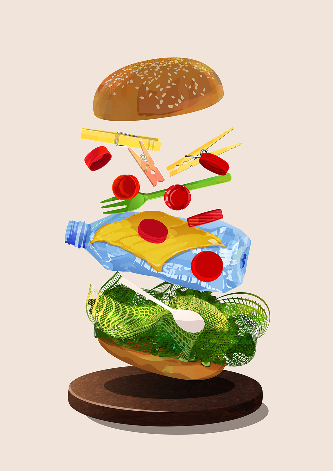 Burger and Soda - plastic pollution menu series burger colourful environment food illustration menu plastic pollution print soda vector