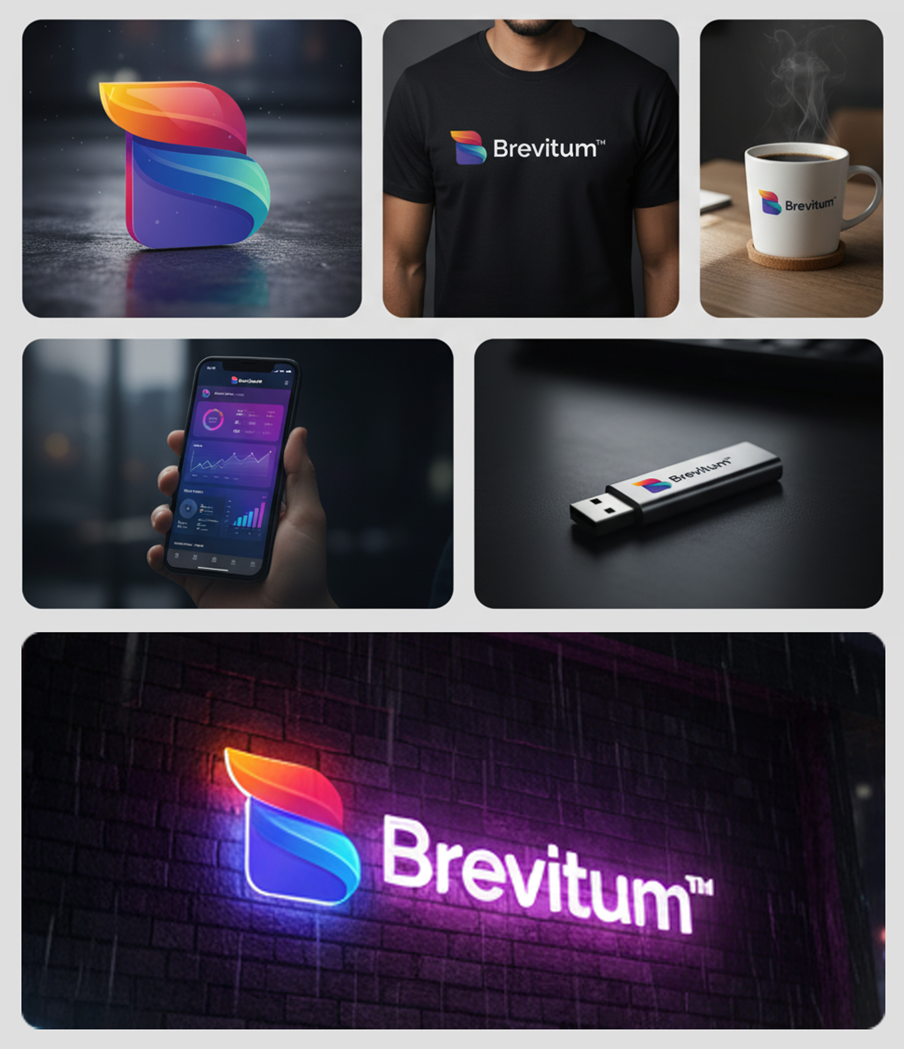 Brevitum – Vibrant Tech Brand Identity & Digital Experience brand guide brand identity corporate identity digital branding gradient logo logo design modern logo tech branding ui design visual identity