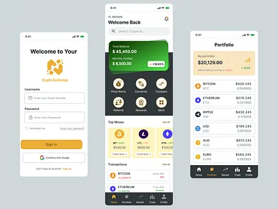 💰 Crypto Exchange App UI Design app design clean design crypto app crypto exchange figma finance investment minimal design mobile app trading ui ui design uiux ux