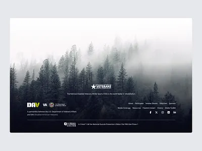 Winter Sport Clinic Footer clinic cold design desktop footer image link links logo mountain mountains partnership ski sport trees ui veteran veterans web design winter