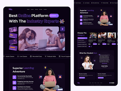 Edutech Landing Page dark version design design element education edutech figma expert framer kids landing page learning platform online platform trendy dark ui ui design uiux design web design website website design