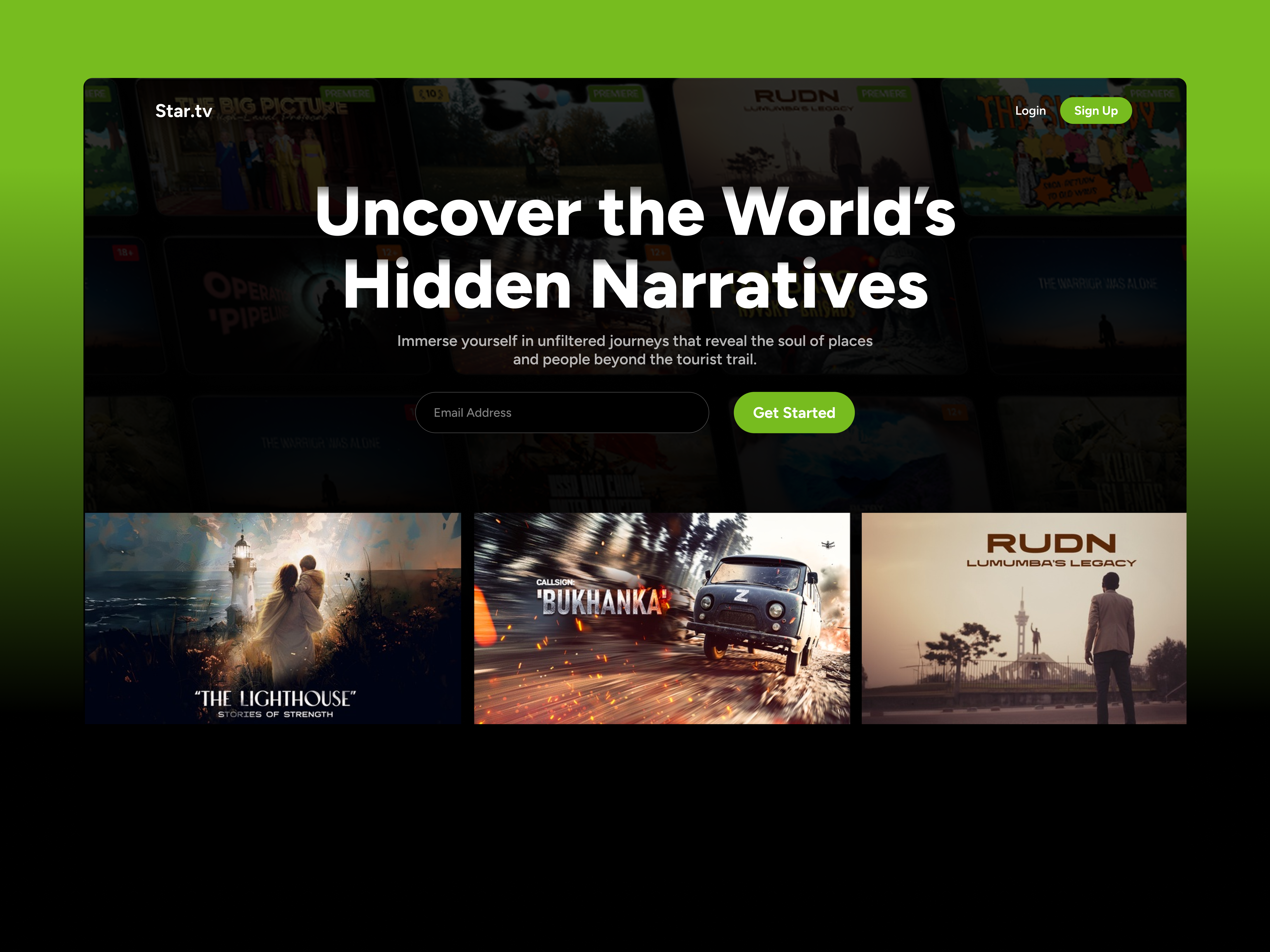 Landing page design for streaming ui