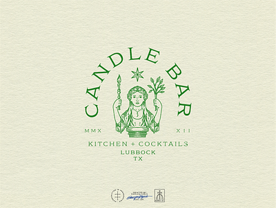 Candle Bar Brand Identity bar brand design brand identity branding branding design classic elegant green hand drawn identity design illustration italian logo logo design monochromatic restaurant statue vintage visual identity woman