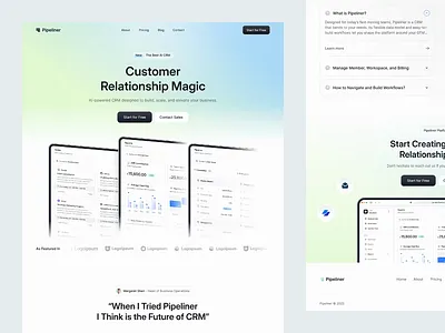 Pipeliner - AI CRM Landing Page ai animate artificial intelligence automation b2b business management clean crm dipa inhouse landing page marketing minimal modern saas startup ui uiux web design website