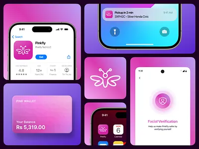 PINKFLY Women Only Ride Hailing - UI/UX & Branding branding graphic design logo ui ux