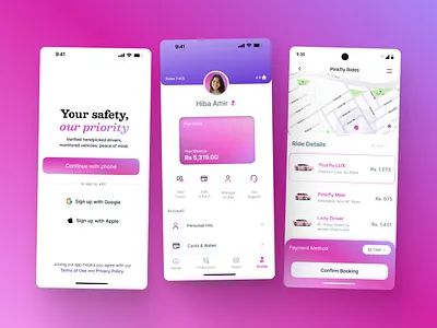 PINKFLY Women Only Ride Hailing - UI/UX & Branding app design branding graphic design ui ui ux ux