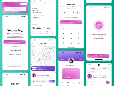 PINKFLY Women Only Ride Hailing - UI/UX & Branding app design graphic design logo ui ux