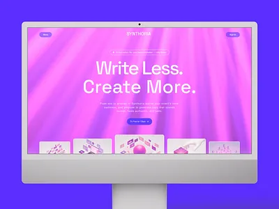 Synthoria - AI Copywriting Platform 3d graphics ai copywriting animated design bold typography conversion focused faq section feature showcase glassmorphism gradient design isometric illustration landing page marketing tool modern ui pink purple pricing page saas design step by step subscription model vibrant colors web app