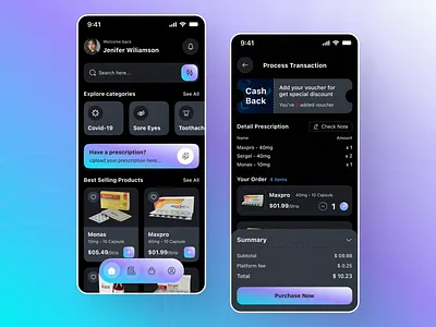 Modern Pharmacy App UI — A Smooth and Secure Experience appinterface branding creative designer darkmodedesign digitalproduct figma figma design graphic design healthtech ibrahimuix interactiondesign pharmacyapp uiux designer userexperience vector