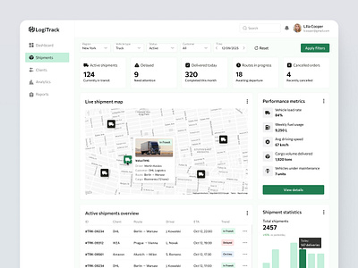 Shipment Tracking Dashboard admin panel analytics dashboard delivery tracking design fleet management interface logistics logistics dashboard modern ui product design professional design saas shipment tracking tracking ui uiux design ux web app