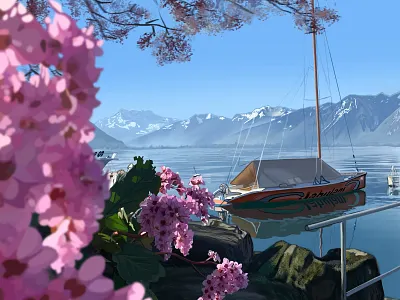 Nature Paints the Calmest Masterpiece calmvibes colorfulillustration conceptart digitalpainting dribbleillustration environmentart illustrationart landscapeart natureillustration sceneryart