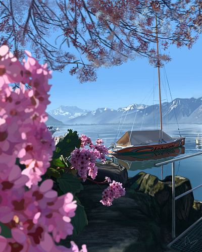 Nature Paints the Calmest Masterpiece calmvibes colorfulillustration conceptart digitalpainting dribbleillustration environmentart illustrationart landscapeart natureillustration sceneryart