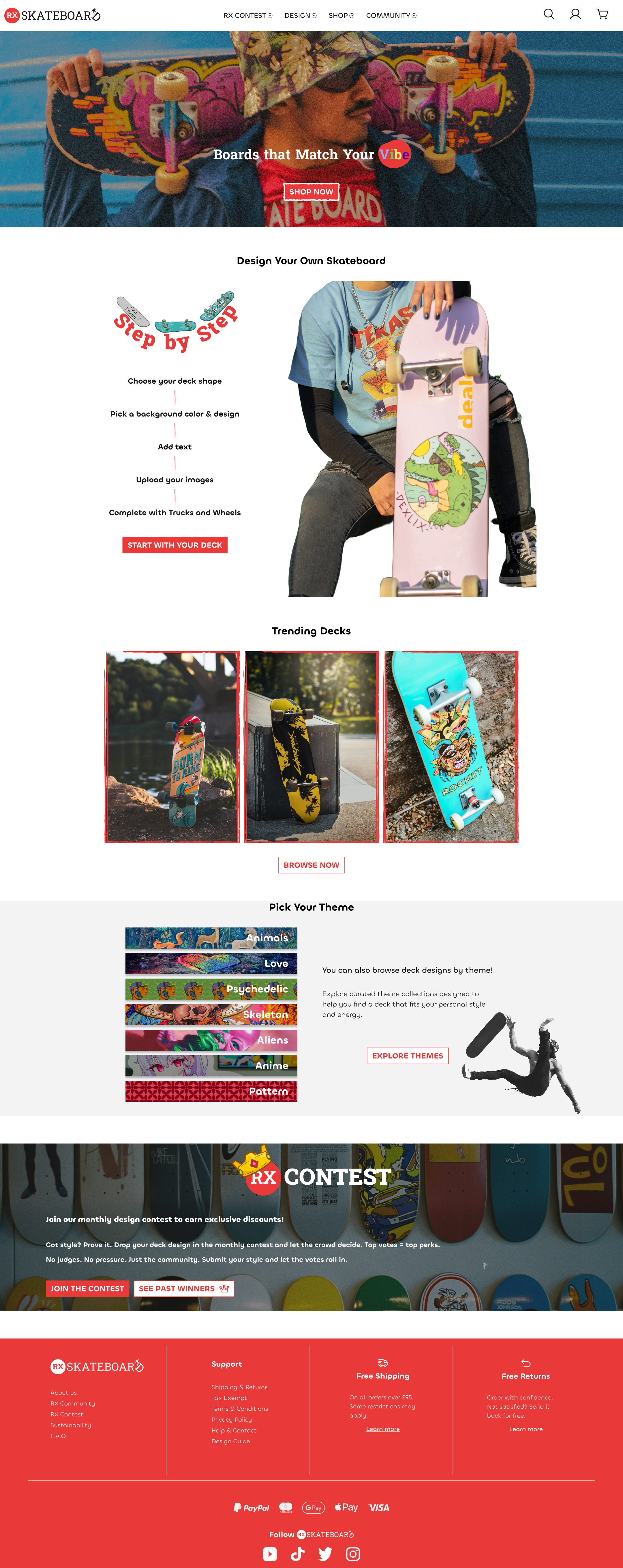 RX SKATEBOARD - eCommerce Homepage Design branding design landing page ui ux web