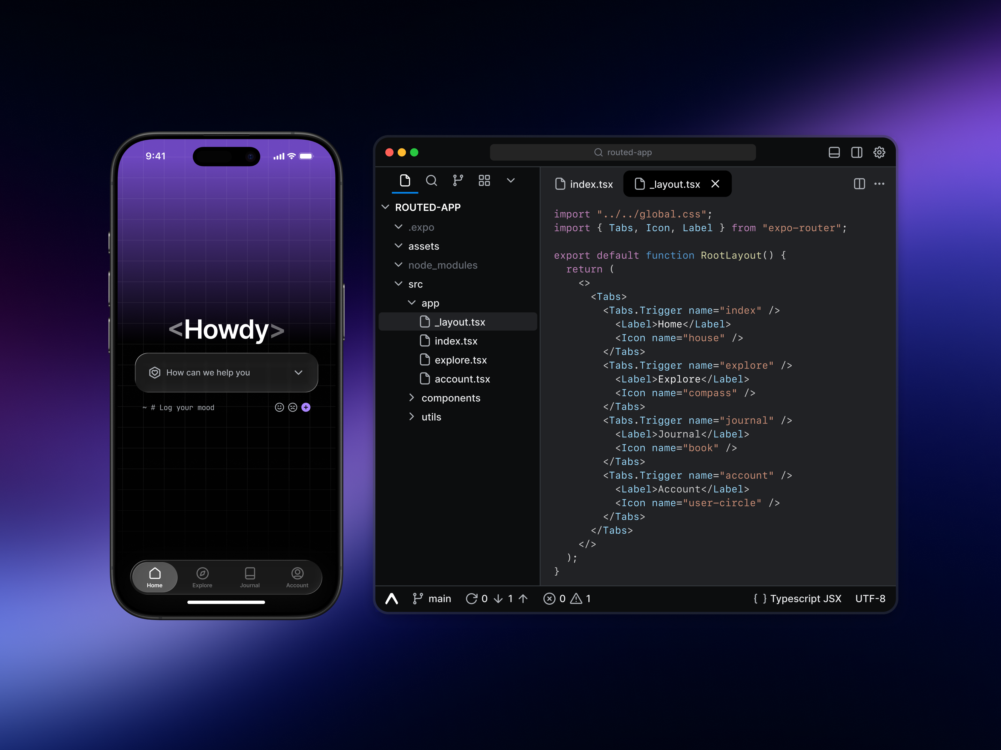 Expo router hero code dev dev tool hero ide illustration mobile react route ui