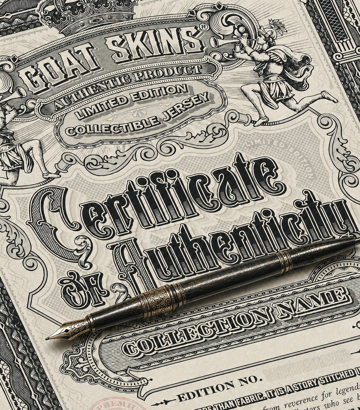 Goat Skins certificate of authenticity artisan authenticity certificate clothes craft custom font design distillery distilling graphic design hand drawn illustration knight logo logo design timeless victorian vintage vintage logo