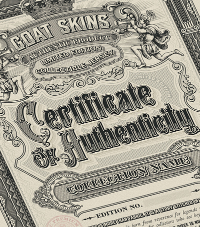 Goat Skins certificate of authenticity artisan authenticity certificate clothes craft custom font design distillery distilling graphic design hand drawn illustration knight logo logo design timeless victorian vintage vintage logo