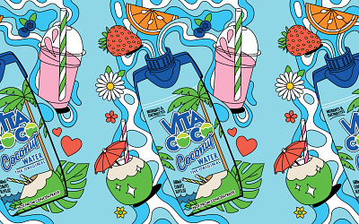 VITA COCO CAMPAIGN ILLUSTRATIONS advertising brand illustration coconut water cpg branding drink brand fmcg food and beverage food and drink freelanceillustrator graphicdesigner illustration ooh poster design strategic creative visual strategy vitacoco water illustration