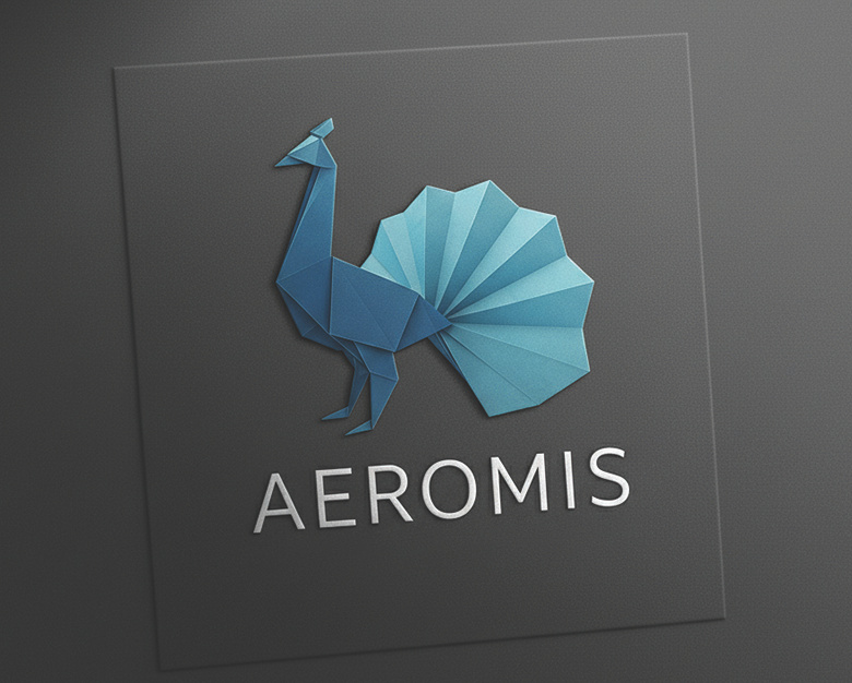 Aeromis animal logo blue brand branding design elegant graphic design logo logo design modern origami peacock vector