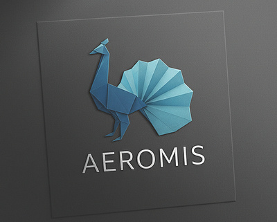 Aeromis animal logo blue brand branding design elegant graphic design logo logo design modern origami peacock vector