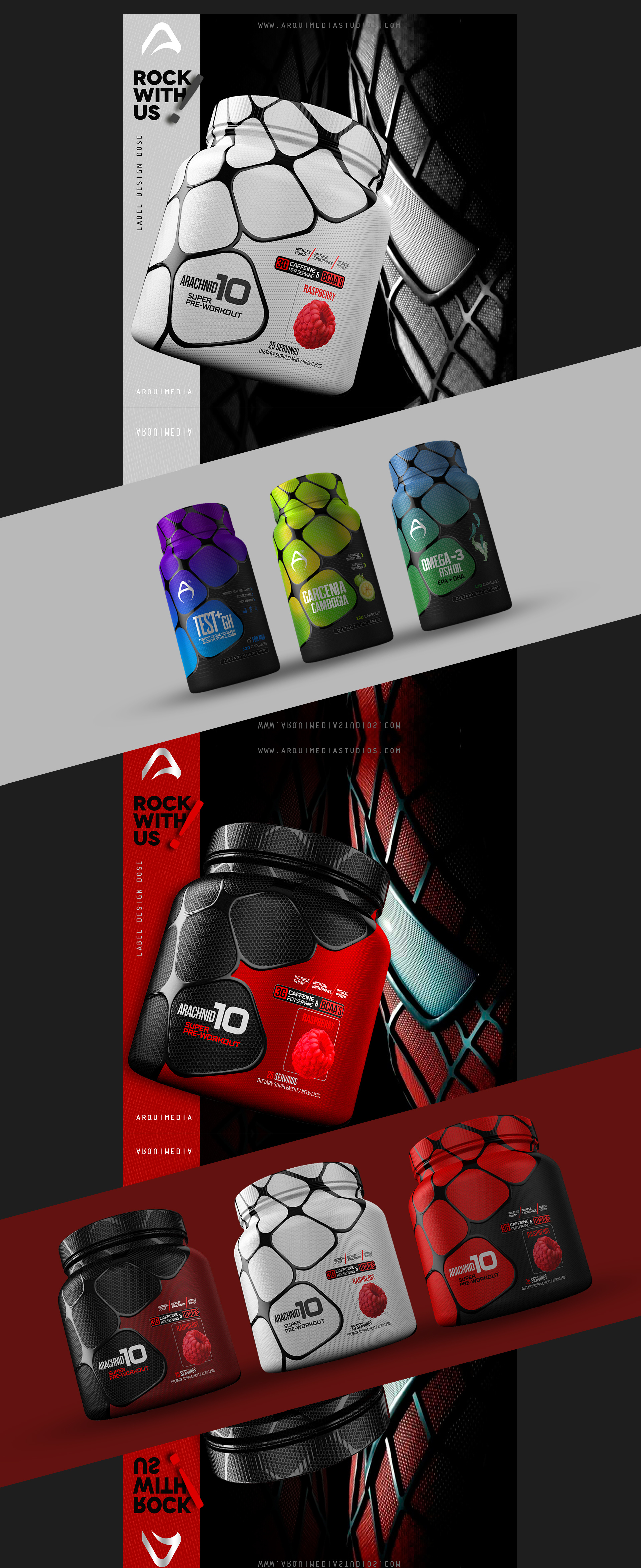 Branding for Supplements 3dimages arquimediastudios branding design label packaging sports supplements