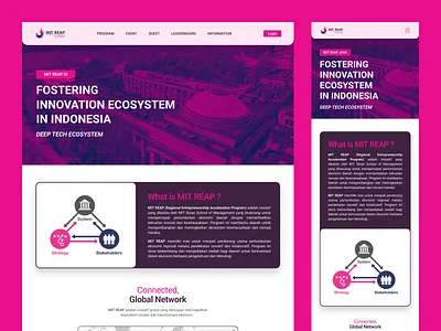 MIT REAP ID - Innovation Ecosystem Platform academic program business education clean interface ecosystem platform education platform entrepreneurship global network infographic design innovation program institutional design magenta branding mit design modern layout partner showcase professional website purple design stakeholder model startup ecosystem tech education world map