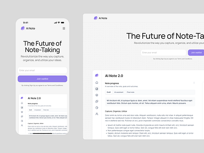 Responsive View — AI Note SaaS Landing Page ai animation dashboard design landing page minimal mobile modernist note taking product productivity responsive design saas service ui web design webflow website