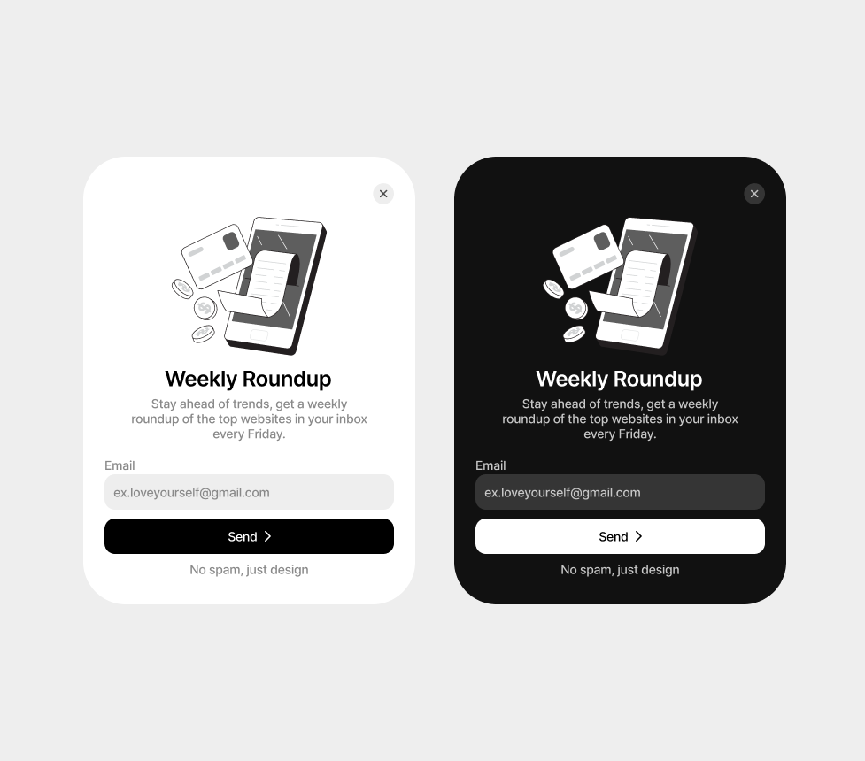 Minimal Newsletter Subscription UI (Light by purp lunar on Dribbble