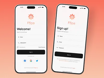 Spa Mobile App Authentication Flow app authentication ui beauty app login screen mobile onboarding signup screen spa spa app ui design ux wellness app
