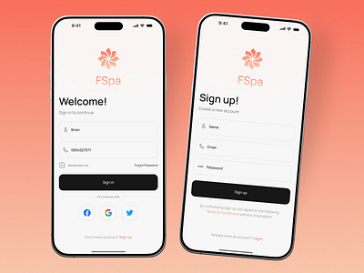 Spa Mobile App Authentication Flow app authentication ui beauty app login screen mobile onboarding signup screen spa spa app ui design ux wellness app