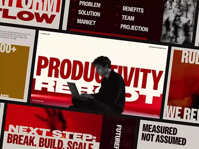 🐦‍🔥FUTUREFLOW • Pitchdeck Design agency animation bold brutalism chart desgin editorial future graphic design layout design pitch deck pitchdeck presentation productivity slide deck timeline work work flow