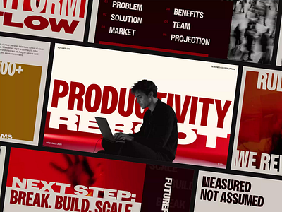 🐦‍🔥FUTUREFLOW • Pitchdeck Design agency animation bold brutalism chart desgin editorial future graphic design layout design pitch deck pitchdeck presentation productivity slide deck timeline work work flow