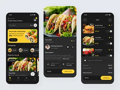 Food Delivery App UI creative dark delivery app delivery service design food and drink food delivery food delivery app food order ios app mobile ui