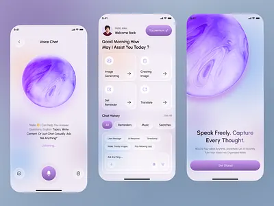 AI Voice Assistant Mobile App UI UX Design aidesign aiinterface aivoiceassistant appconcept futuristicui interactiondesign minimaldesign mobileappdesign neumorphism productdesign smartassistant uidesign uxdesign voiceai voiceapp voicetechnology