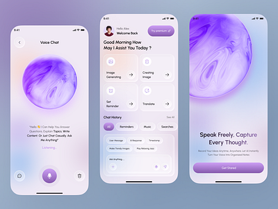 AI Voice Assistant Mobile App UI UX Design aidesign aiinterface aivoiceassistant appconcept futuristicui interactiondesign minimaldesign mobileappdesign neumorphism productdesign smartassistant uidesign uxdesign voiceai voiceapp voicetechnology