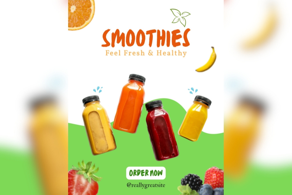 Fresh Smoothie Ad Design advertising design beverage branding branding colorful design creative ad digital marketing flyers food branding fresh smoothie fruit drink graphic design label design minimal design organic juice packaging design poster design product advertisement product design social media social media design