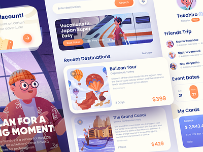 Travel Dashboard adventure app booking dashboard design flat holiday illustration ticket travel ui vector web app web design
