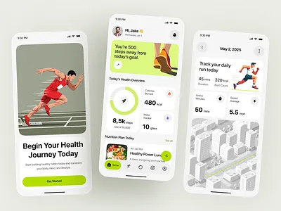 Health & Fitness App UI – Track, Run & Build Better Habits app design daily tracking fitness app habit tracker health app health tech health tracker mobile mobile app nutrition app run tracker ui design wellness app wellness design workout app
