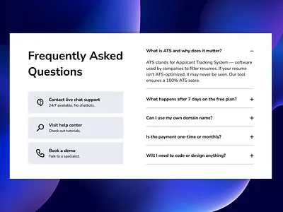 Desktop FAQ Concept: Questions and Contact Methods contact us faq help center support page web design