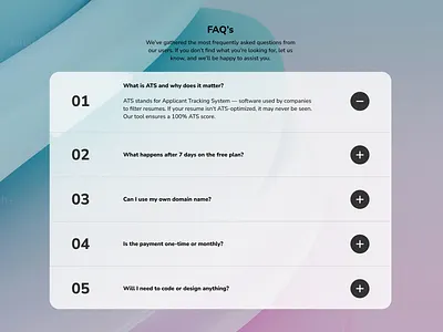 Clean and Accessible Help Section Design blur effect faq glassmorphism numbered list web component