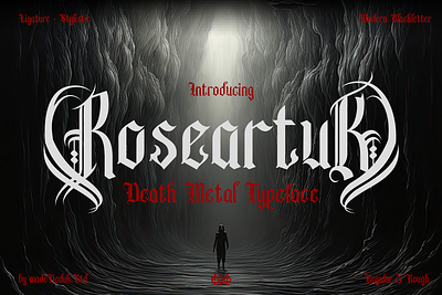 Roseartuk - Blackletter Font black metal font blackletter font branding font classic blackletter death metal font decorative font fashion font gothic font graphic design halloween font headline font logotype modern blackletter old english font tattoo font typography