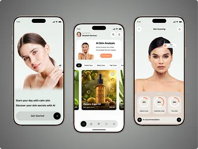 AI Skin Care App ai ai app ai based skin analysis ai skincare ai wellness app app app design beauty app beauty products cosmetics health technology ios mobile mobile app mobile ui product design skin care app skin treatment ui design uiux